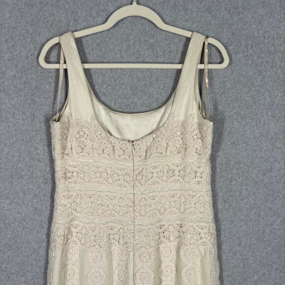 Kay Unger Crochet Dress 8 Cream Lace Pencil Cottage Beach Bride Neutral Boho - Picture 11 of 16